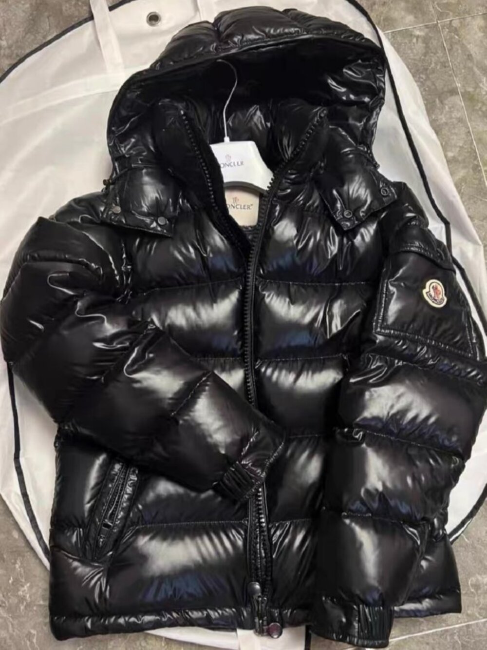 Moncler Black Shiny Hooded Puffer Jacket
